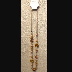 NEW! Krizia Jewelry Necklace Polished Stone & Beaded Knotted Twine 36” Slip On